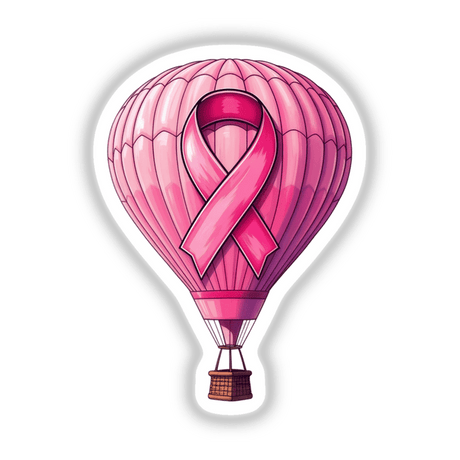 Hot Air Balloon Pink Ribbon Breast Cancer-2 featuring a cartoon hot air balloon with a pink ribbon, available as stickers or digital artwork from Decal Venue.