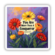 Fauvist Spring Ranunculus “You Are More Than A Conqueror” Romans 8:37 Sticker or Clipart featuring a vibrant floral design, perfect for unique vinyl projects or digital art with commercial rights.