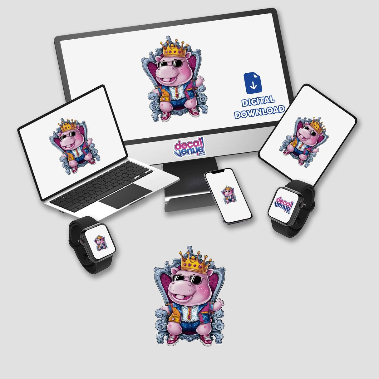 Hippo Sitting on Throne Wearing Crown