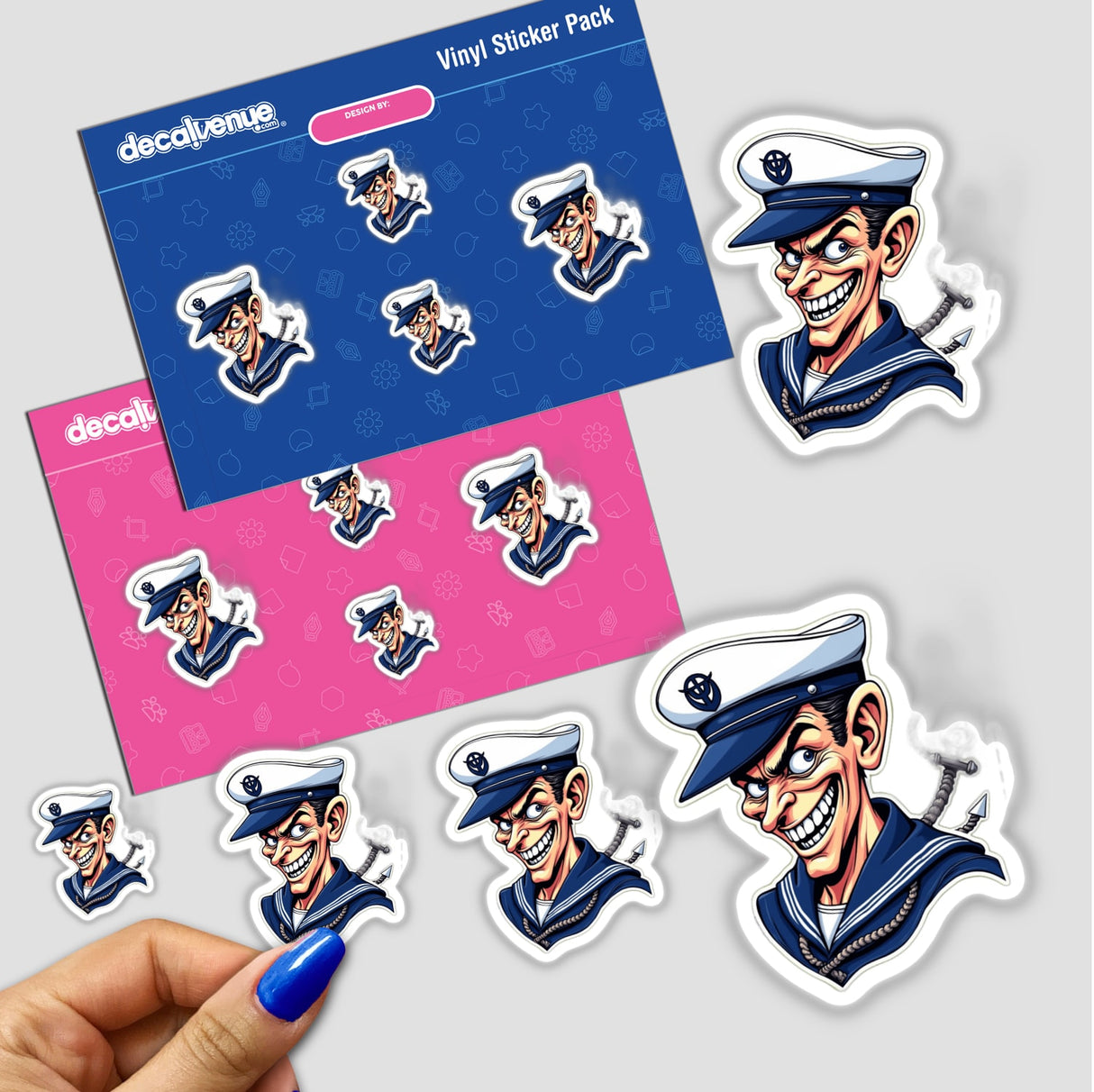 Marujo Sagaz sticker pack featuring cartoon sailors in various poses, including one held by a hand.