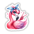 Peace Out Flamingo Bird illustration features a cartoon flamingo wearing a bandana. Available as stickers or digital artwork from Decal Venue, highlighting unique vinyl designs and artistic flair.