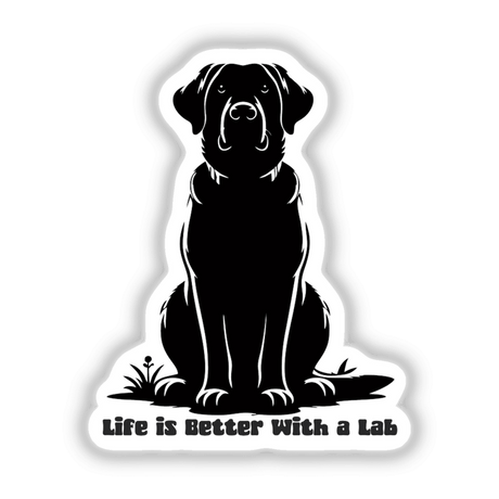 Black and white illustration of a Labrador, titled 'Life is Better with a Lab,' available as stickers or digital artwork, highlighting its charm and appeal for dog lovers.