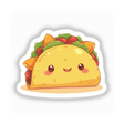 Kawaii Taco Sticker featuring a cute taco with toppings, perfect for National Taco Day. Available as decals or food clipart with commercial rights, ideal for unique stickers and digital art enthusiasts.