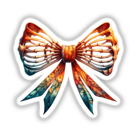 Skeleton Coquette Bow featuring a colorful skeleton design, available as stickers or digital artwork.