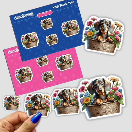 Dachshund Dog Peeking Out of Flower Pot