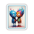 Splash Art Alien Invasion Alien Relationships: Cartoon characters with colorful hair and vibrant designs, available as unique stickers or digital artwork from Decal Venue.
