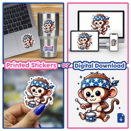 Monkey Wearing Bandana Playing Drum