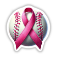 Baseball Ball Pink Ribbon Breast Cancer sticker or digital artwork featuring a baseball wrapped with a pink ribbon symbolizing breast cancer awareness.