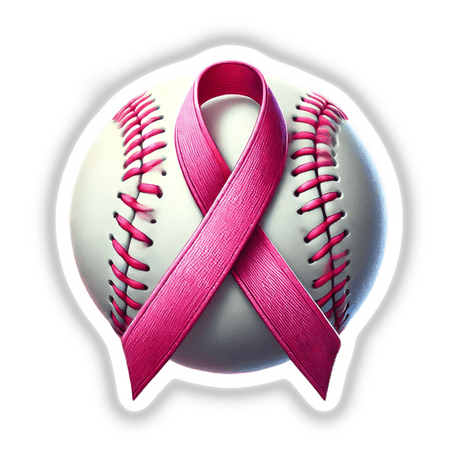 Baseball Ball Pink Ribbon Breast Cancer sticker or digital artwork featuring a baseball wrapped with a pink ribbon symbolizing breast cancer awareness.