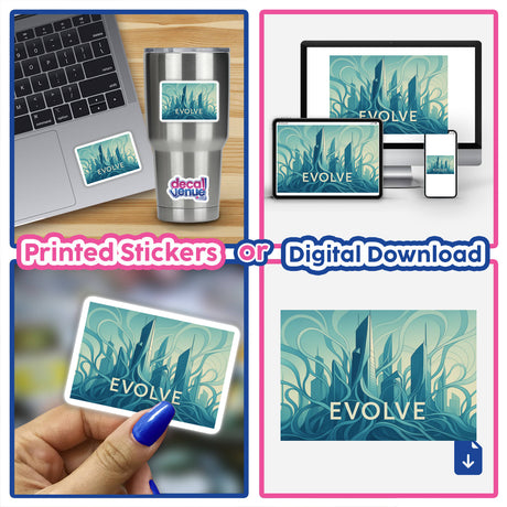 Evolve Futurist Architecture Organic Geometry Sticker or Clipart with Commercial Rights showcases intricate city art, capturing motivational urban designs, ideal for stickers or digital artwork.