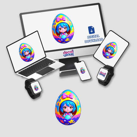a computer, laptop, and other electronic devices with stickers on them