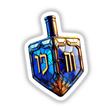 Dreidel Stained Glass Style: A blue and gold dreidel depicted with artistic stained glass effects, available as unique stickers or digital artwork.