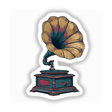 Antique Gramophone | Dark Academia Music Sticker: A detailed drawing of a gramophone, highlighting its intricate horn and base, offered as both stickers and digital artwork for unique expression.