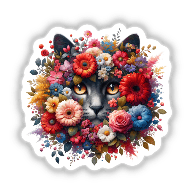 Cat Peeking Through Flowers PA26