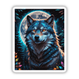 A Wolf In The Night With A Bright Moon depicts a wolf with glowing eyes against a moonlit background, available as stickers or digital artwork from Decal Venue.
