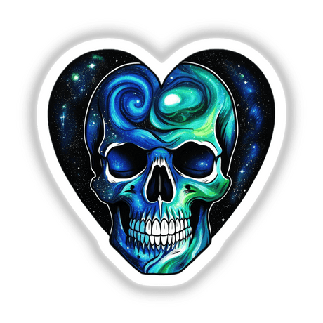 a heart shaped sticker with a skull inside of it