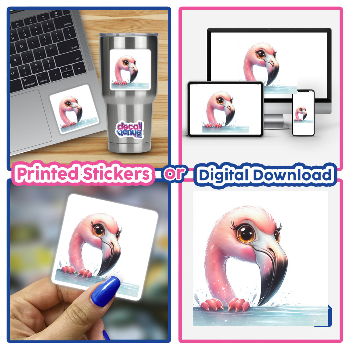 Peeking Watercolor Pink Flamingo Bird
