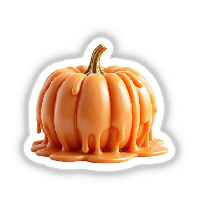 Pumpkin Dripping Candle Wax sticker or digital artwork shows a pumpkin covered in melted caramel-like wax, embodying Decal Venue's unique blend of Halloween-themed creativity.