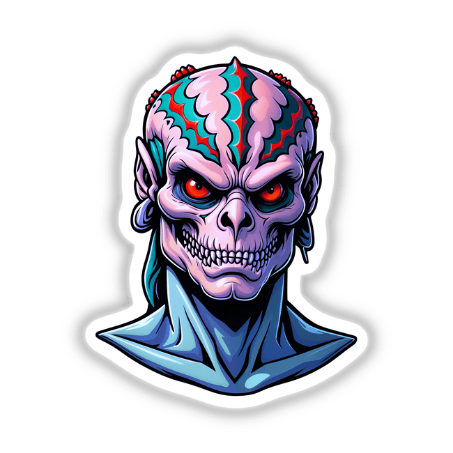 a sticker of a demon with red eyes