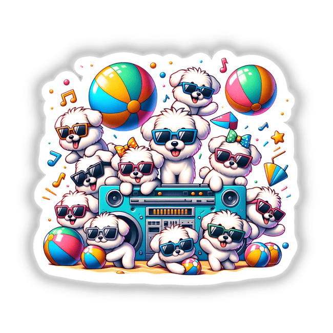 Maltese Dog Beach Party Sunglasses Boombox