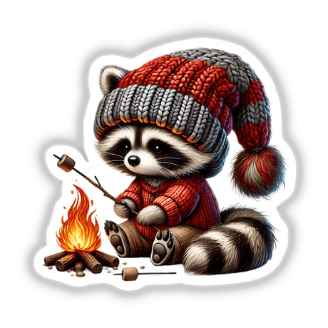 Raccoon Gnome Roasting Marshmallows Campfire