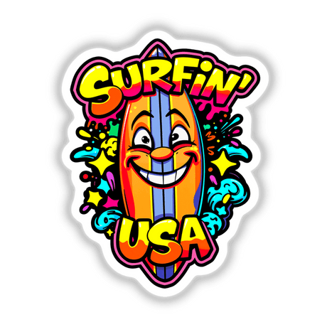 a sticker of a surfboard with the words surfin usa