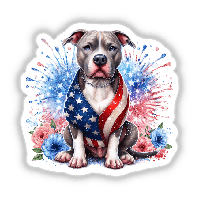 Patriotic American Pitbull Terrier with Fireworks Display