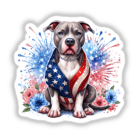 Patriotic American Pitbull Terrier with Fireworks Display