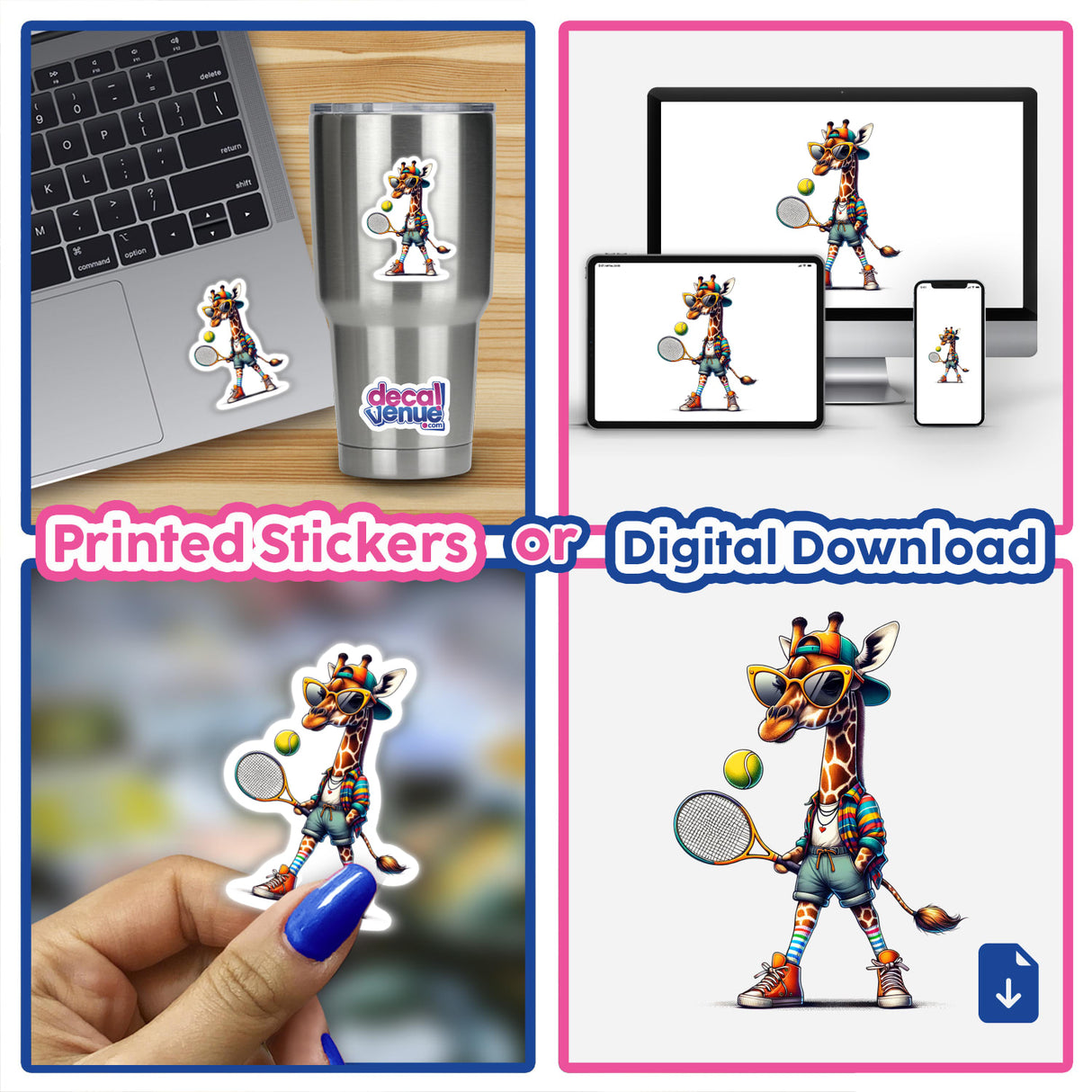 Stylish Giraffe Playing Tennis