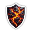 Molten Lava Shield sticker or digital artwork featuring a striking black shield design with red lava patterns, ideal for adding a fiery touch to any collection from Decal Venue.