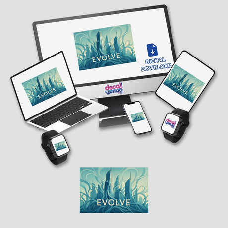 Evolve Futurist Architecture Organic Geometry Sticker or Clipart, showcasing intricate city-inspired designs, perfect for motivational art projects. Available with commercial rights for creative flexibility.