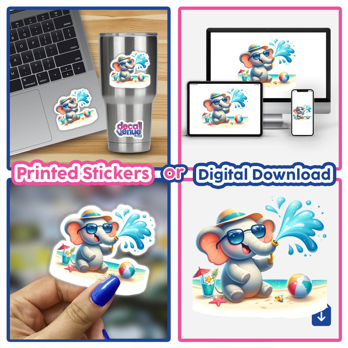 Elephant Spraying Water from Trunk on Beach