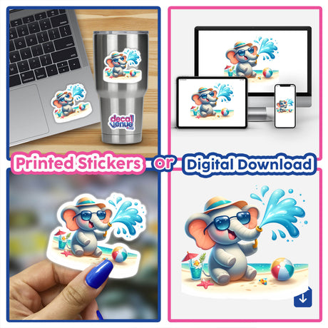 Elephant Spraying Water from Trunk on Beach