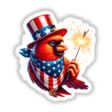 Cardinal Holding Sparkler Bird 4th of July