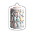 Easter Decorated Candle with Egg Designs, featuring artistic ceramic elements and floral motifs, available as unique stickers or digital artwork. A perfect addition to Decal Venue’s collection.