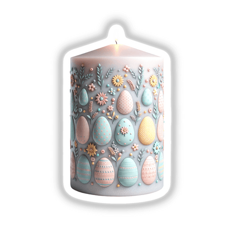 Easter Decorated Candle with Egg Designs, featuring artistic ceramic elements and floral motifs, available as unique stickers or digital artwork. A perfect addition to Decal Venue’s collection.