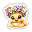 Cute Duckling with a Spring Flower Crown depicted as a cartoon baby bird adorned with a vibrant floral headpiece, perfect for stickers or digital art from Decal Venue.