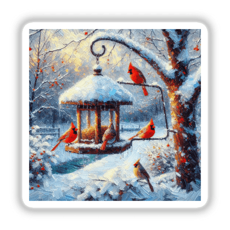 a painting of a bird feeder in the snow