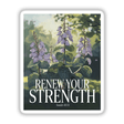 Lungwort Renew Your Strength Sticker or Clipart featuring a detailed close-up of purple flowers and green leaves, inspired by Isaiah 40:31, available as stickers or digital artwork.