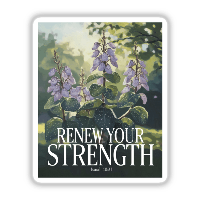 Lungwort Renew Your Strength Sticker or Clipart featuring a detailed close-up of purple flowers and green leaves, inspired by Isaiah 40:31, available as stickers or digital artwork.