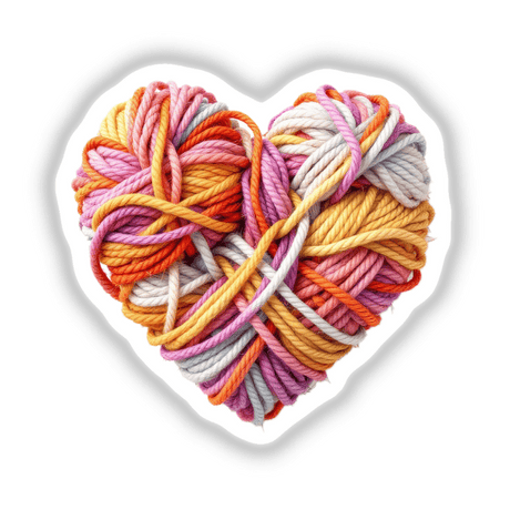 Yarn Heart: An artistic depiction of a heart crafted from intertwined colorful yarns, available as unique stickers or digital artwork, embodying Decal Venue's creative flair.