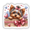 Peeking Yorkie Dog Peeking Out of Gift Box