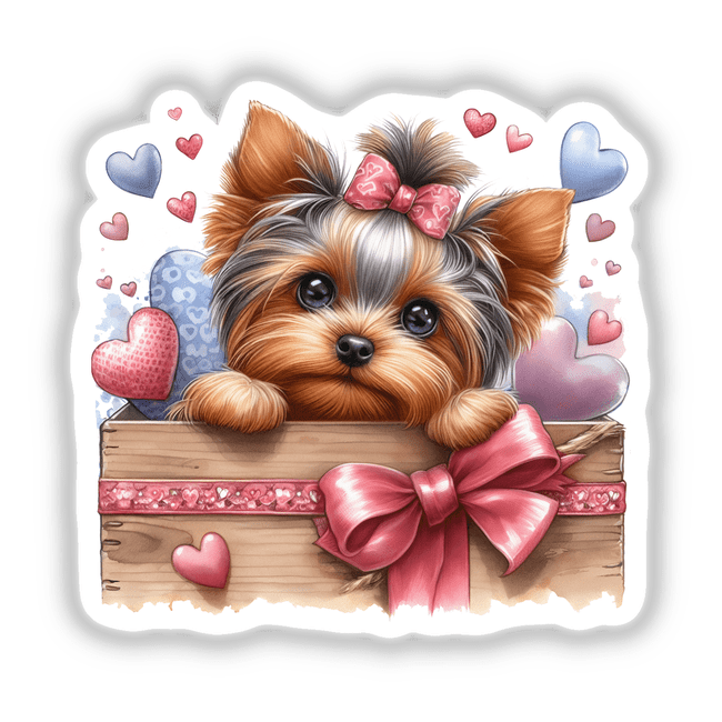 Peeking Yorkie Dog Peeking Out of Gift Box