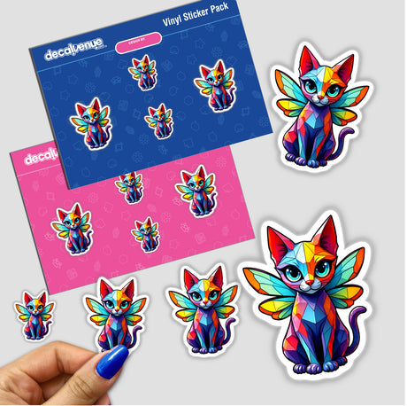 A Cute Geometric Fairy Cat sticker featuring whimsical cats with wings, highlighting a vibrant and playful design. Available as both a physical sticker and digital artwork from Decal Venue.