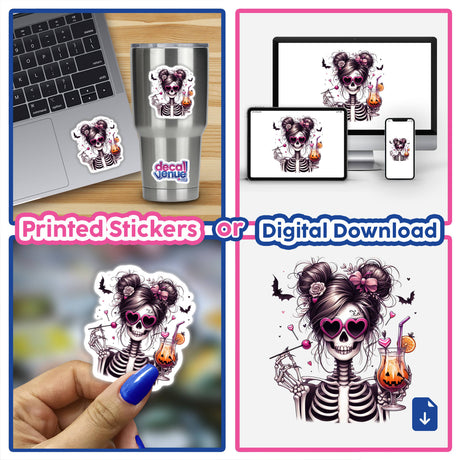 Spooky Skeleton Halloween Girl - Unique sticker or digital art for expressing your style, available from Decal Venue, an online store featuring creative designs by talented artists.