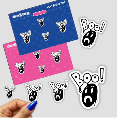 Boo Ghost Face stickers featuring cartoon faces with surprised expressions, available as unique stickers or digital artwork from Decal Venue.