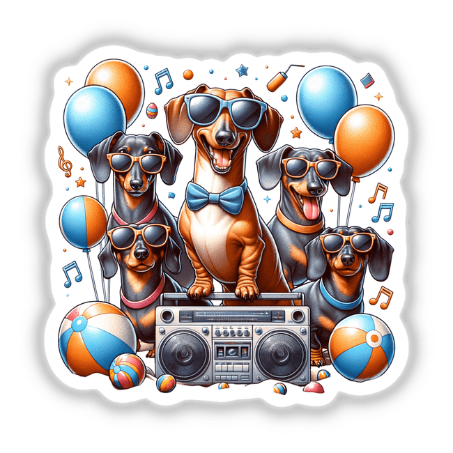 Dachshund Dog Beach Party Sunglasses Boombox