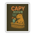 Capy Hour Sticker or Clipart with Commercial Rights - Tropical Capybara Bar Design featuring a cartoon rodent relaxing under an umbrella, available as unique vinyl stickers or digital art from Decal Venue.