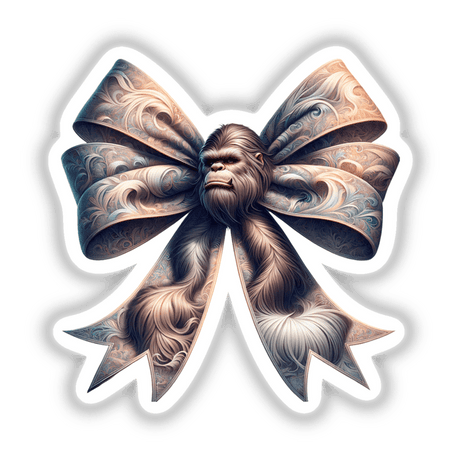 Sasquatch Coquette Bow featuring a monkey head centerpiece on a large decorative bow, available as stickers or digital artwork from Decal Venue.