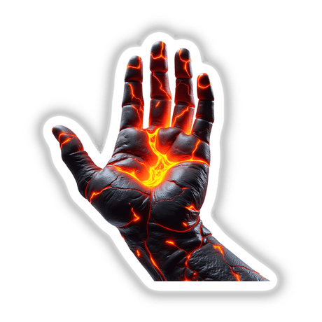 Molten Lava Human Hand sticker or digital artwork, depicting a hand seemingly engulfed in flowing lava, showcasing Decal Venue's unique artistic style.